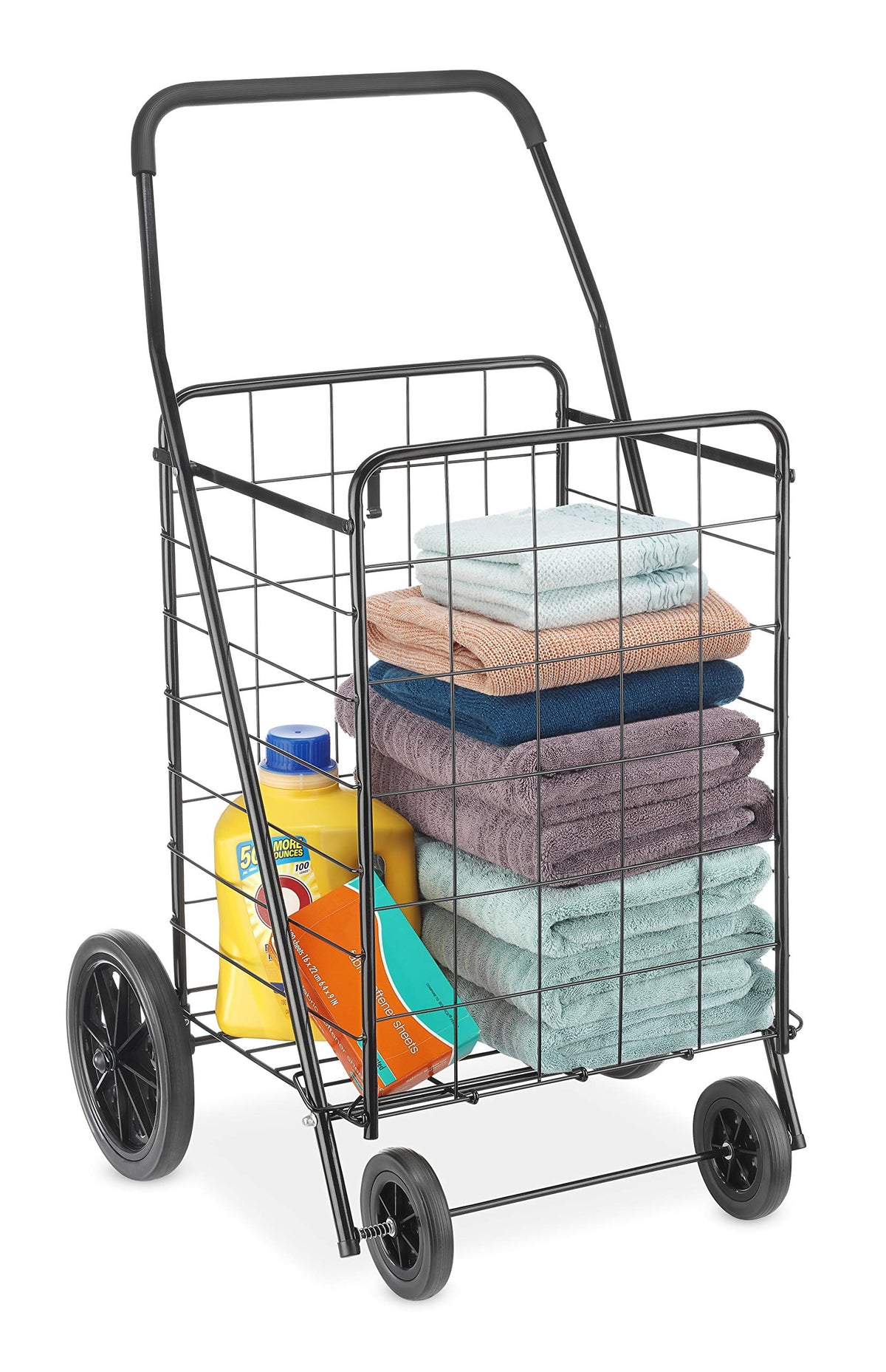 Extra Large Foldable Shopping Cart with Wheels, 100 Lb Capacity, Steel Frame, Black E221