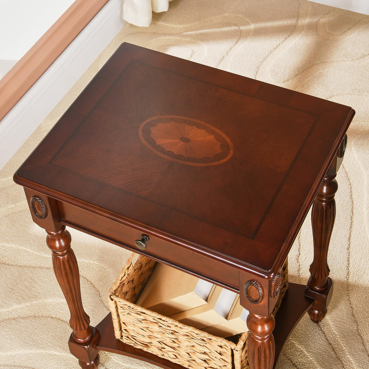Solid Wood Side Table with Drawer, Cherry Walnut C446