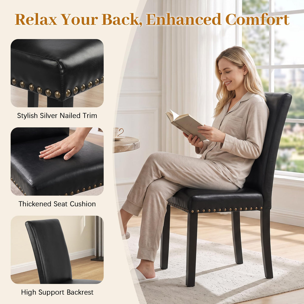 Black PU Leather Dining Chairs Set of 6 O294