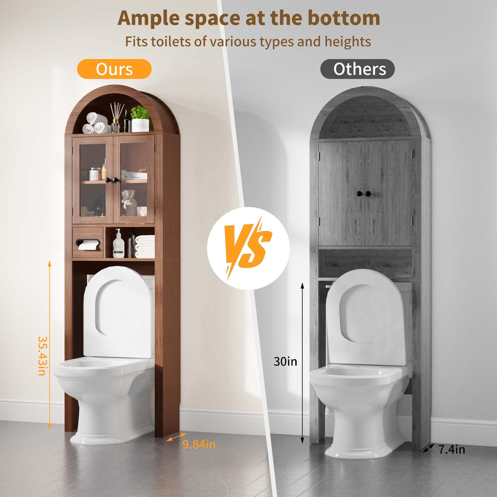 Arched Over the Toilet Storage Cabinet with Tempered Glass Doors D94716