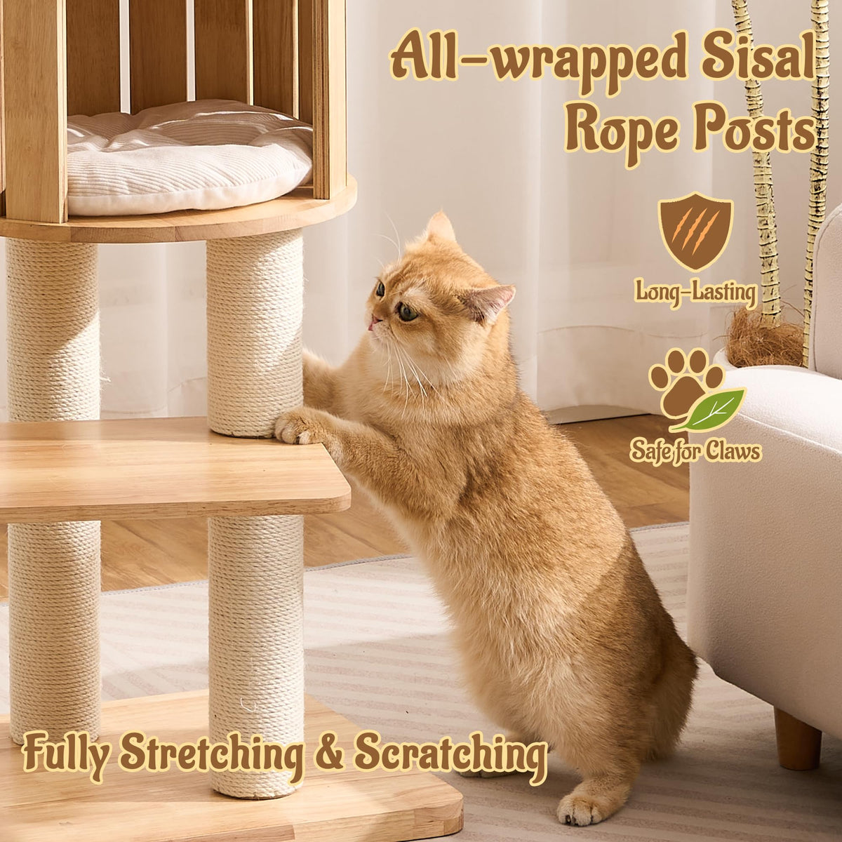 70" Wood Cat Tree with 2 Cat Caves O382