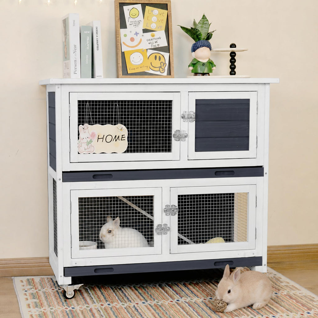 2-Story Indoor Rabbit Hutch with Wheels V3971