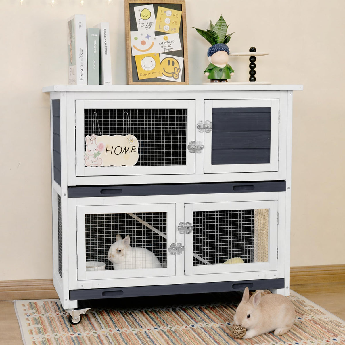 2-Story Indoor Rabbit Hutch with Wheels V3971