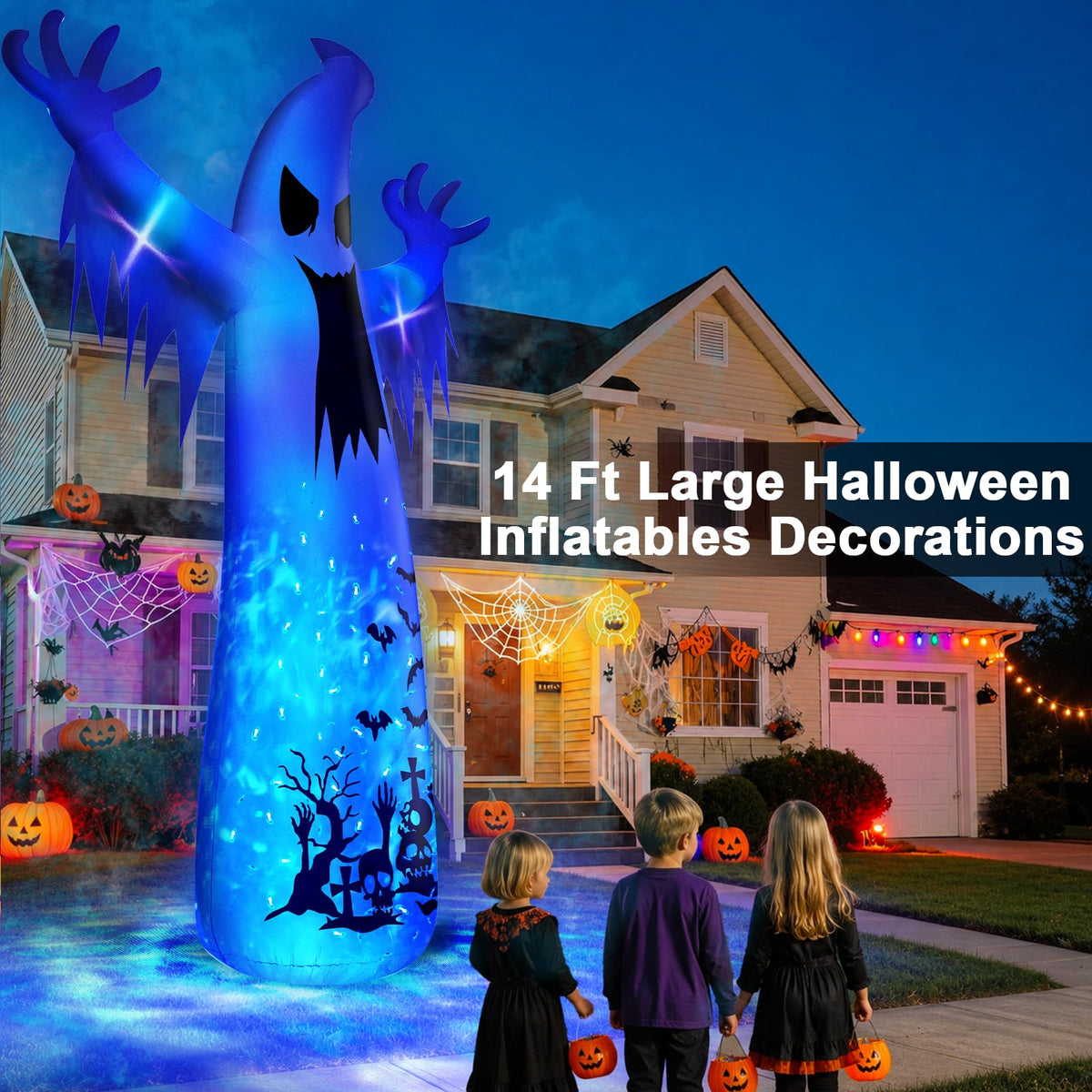 14 Ft Inflatable Ghost Outdoor Decoration with Flame Light Z96629