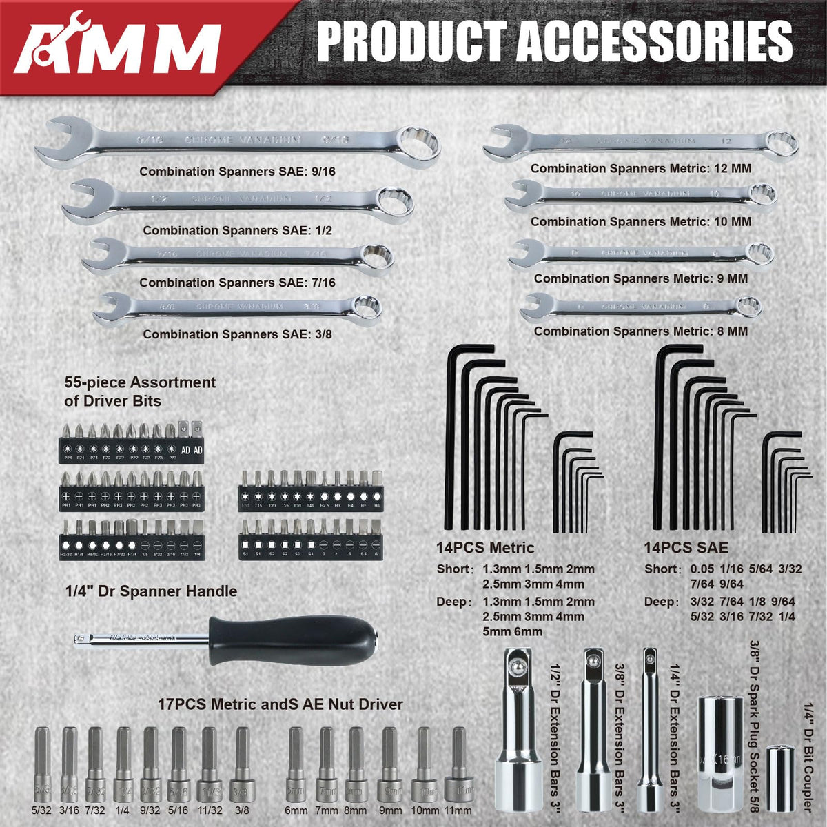1/4 in, 3/8 in and 1/2 in Drive 202 Piece Mechanics Tool Set B29366