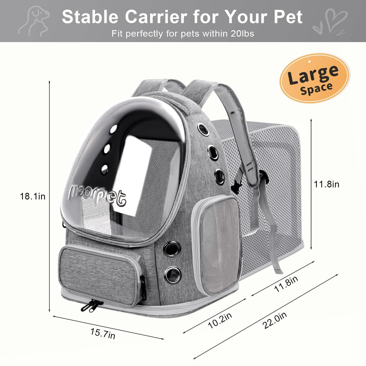 Breathable Cat Bubble Backpack Large Space Pet Carrier Backpack Expandable for Kitty Dog, Foldable Airline Approved Cat Backpack, Transparent PetTravel Backpack Up to 20 lbs (Green) (Grey) Q98557