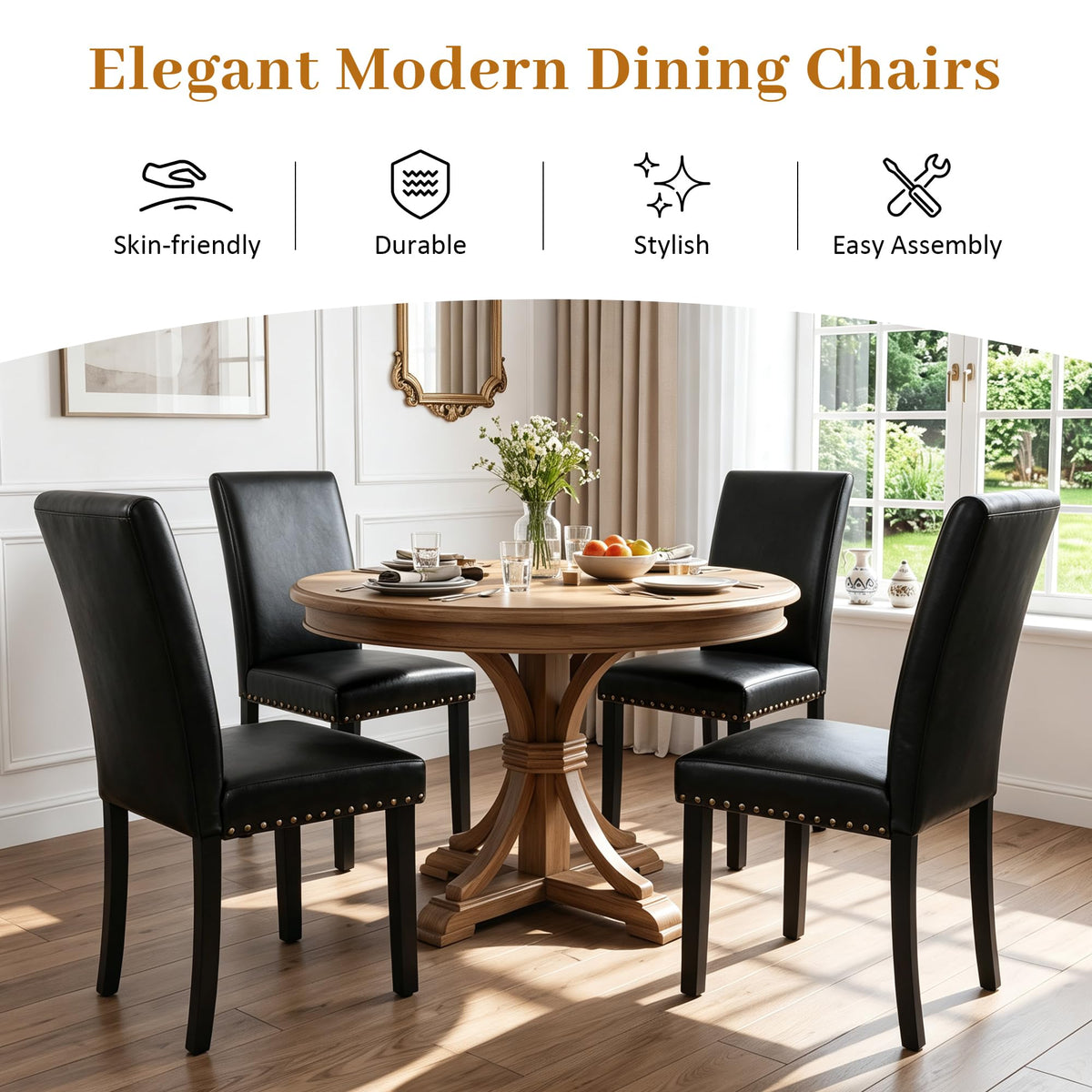Black PU Leather Dining Chairs Set of 6 O294