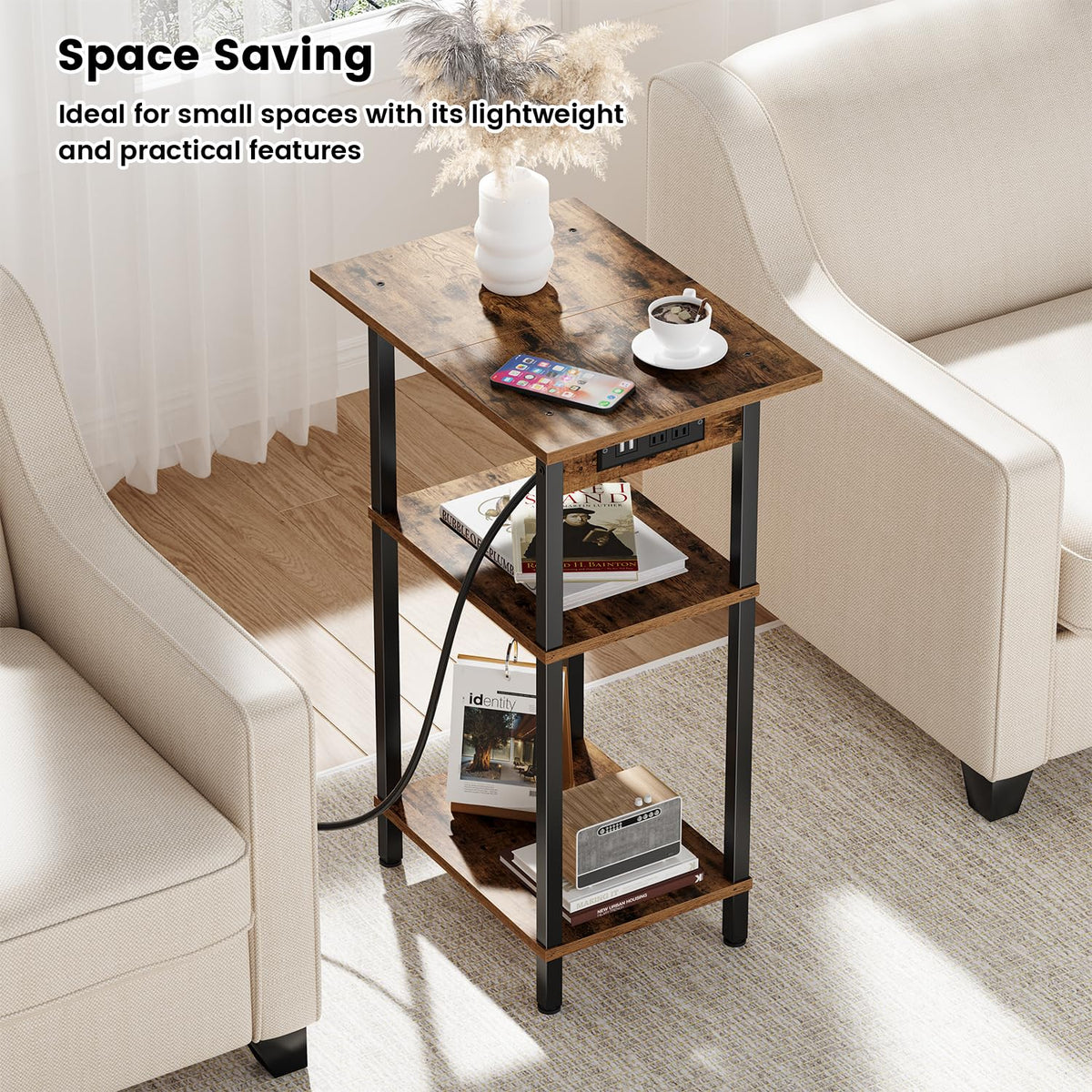 Tall End Table with Charging Station W916