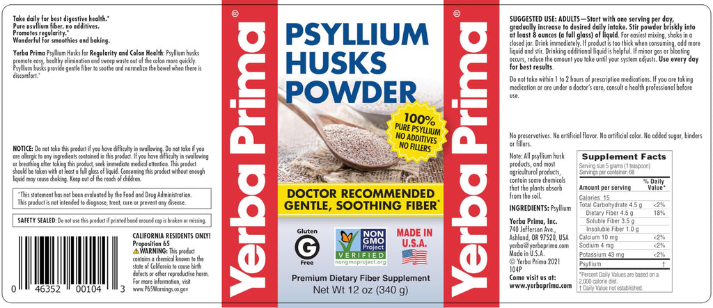 Psyllium Husks Powder 12 oz Fiber Supplement N46752