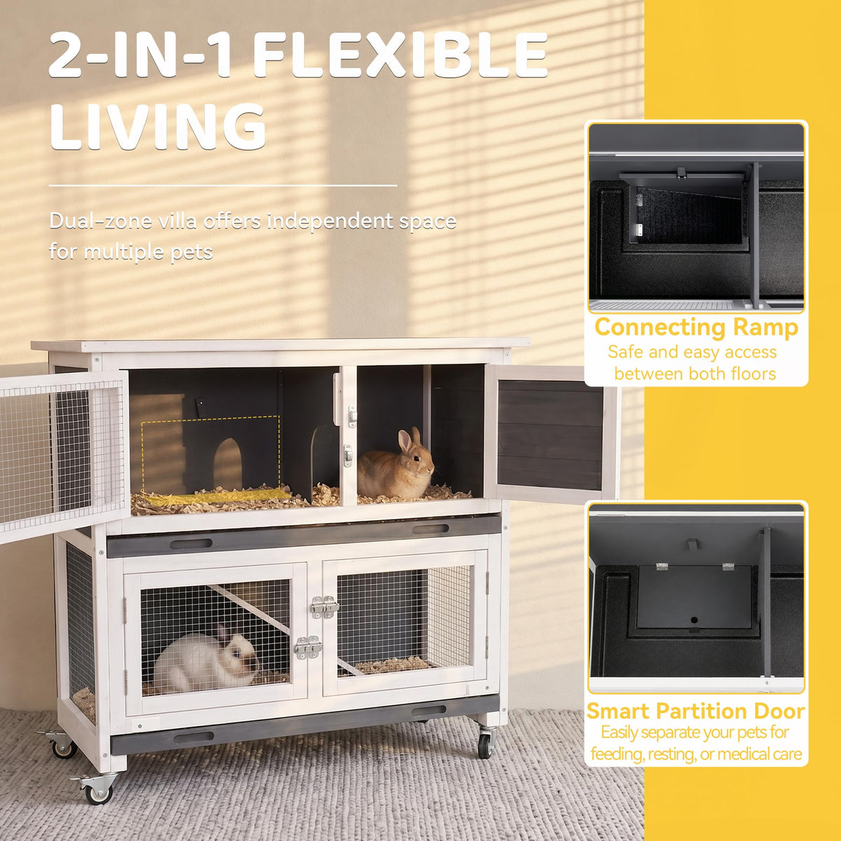 2-Story Indoor Rabbit Hutch with Wheels V3971