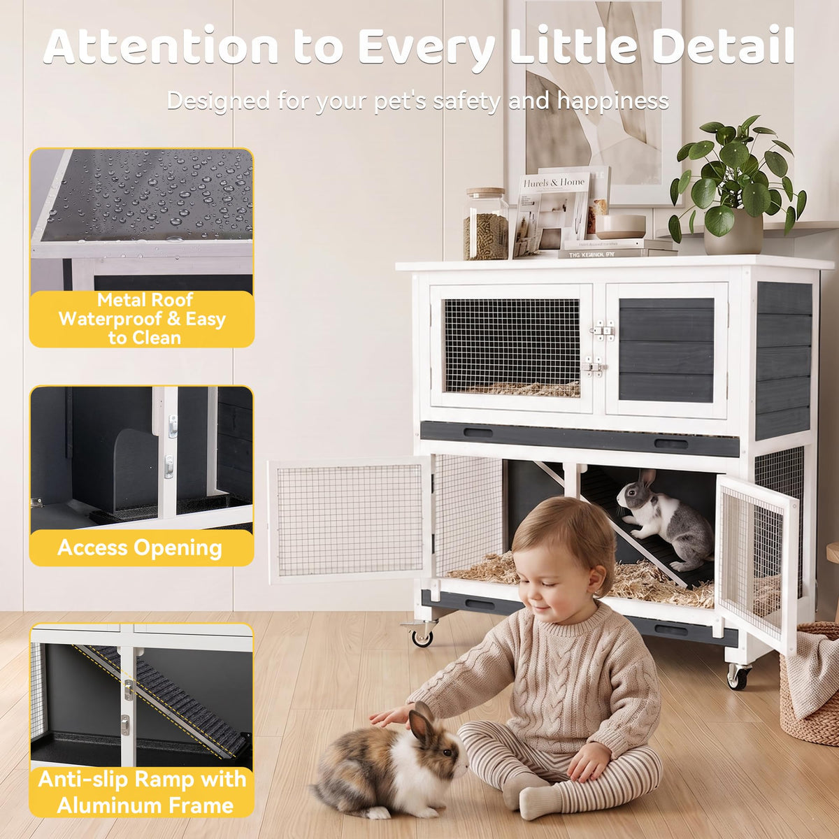 2-Story Indoor Rabbit Hutch with Wheels V3971