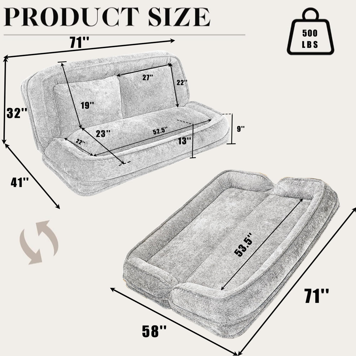 Light Gray Folding Floor Sofa Bed A756741