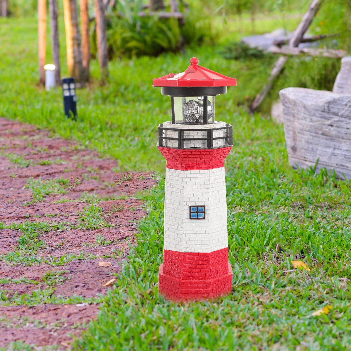 Solar Powered Rotating Lighthouse Resin LED Light R983416
