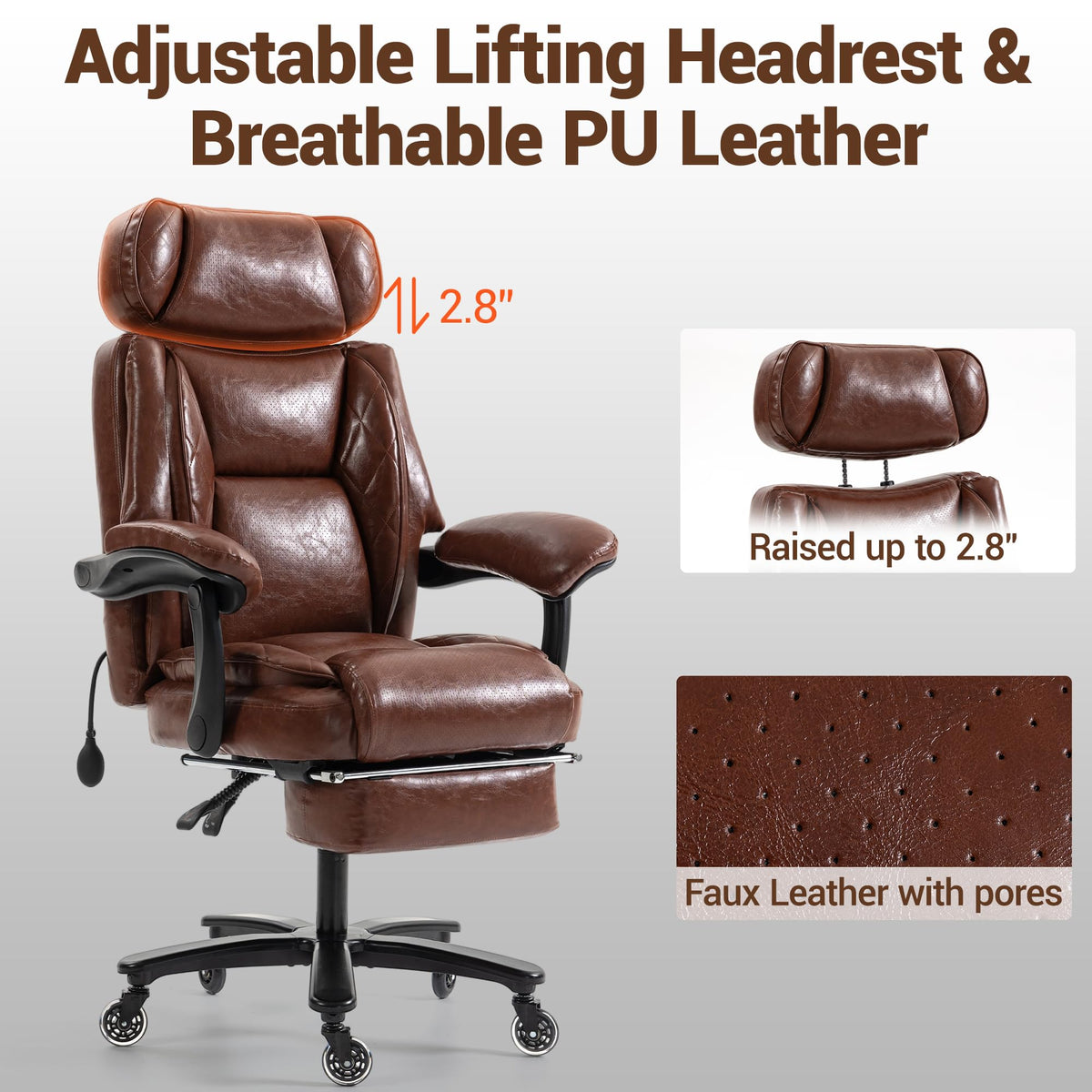 Big and Tall Executive Office Chair with Footrest, Brown S723824