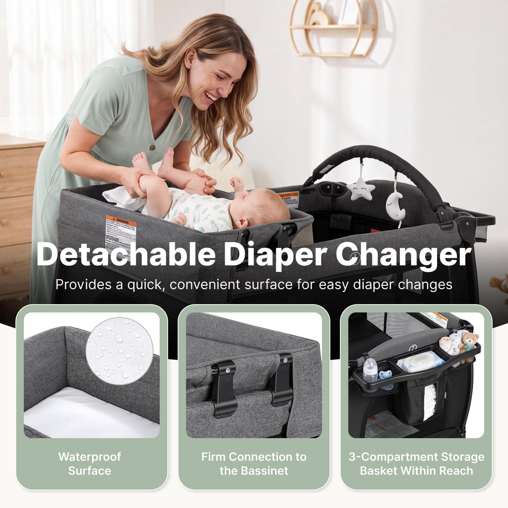 4-in-1 Pack and Play with Bassinet, Diaper Changer, Playpen M9425