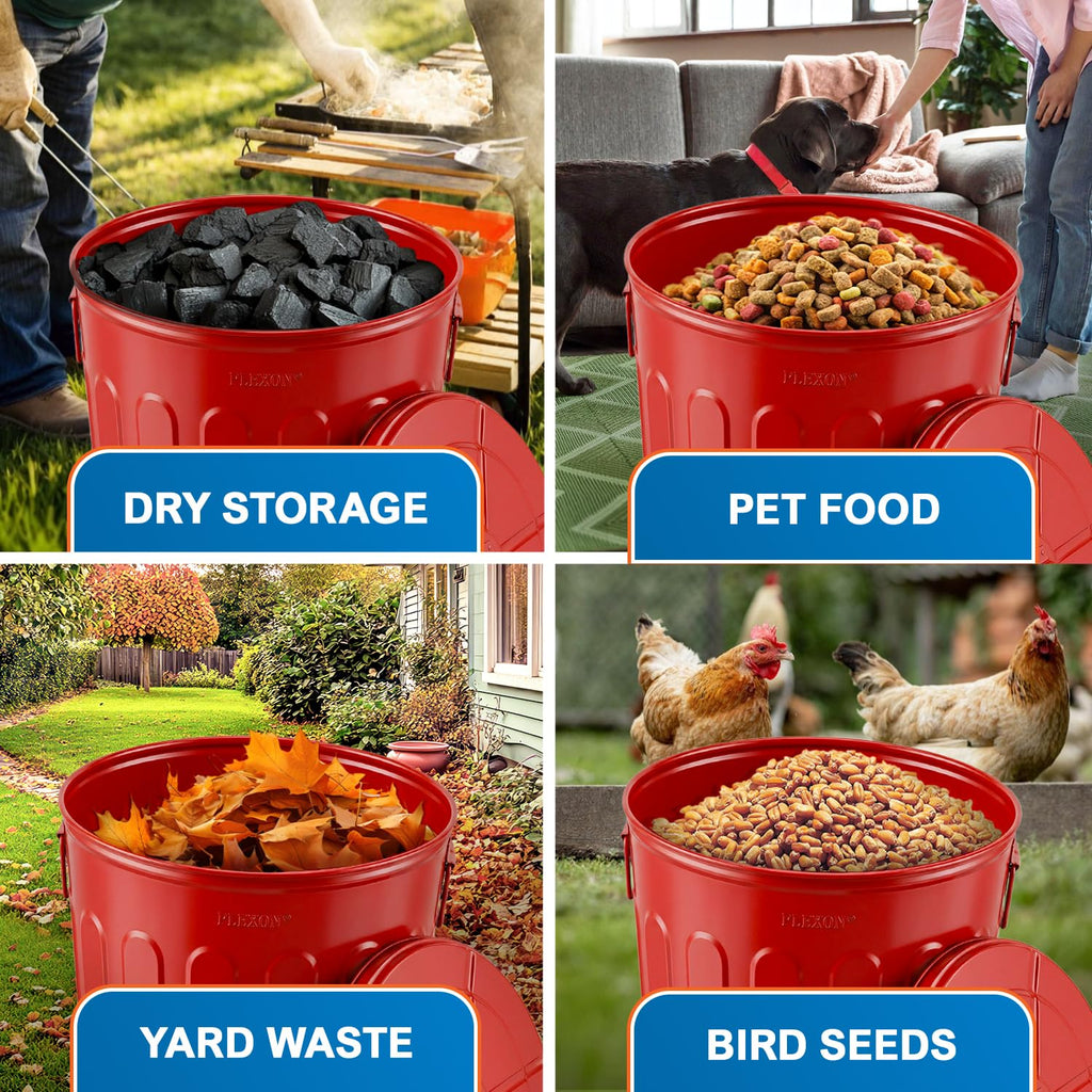 20 Gallon Red Metal Trash Can with Lid J24747