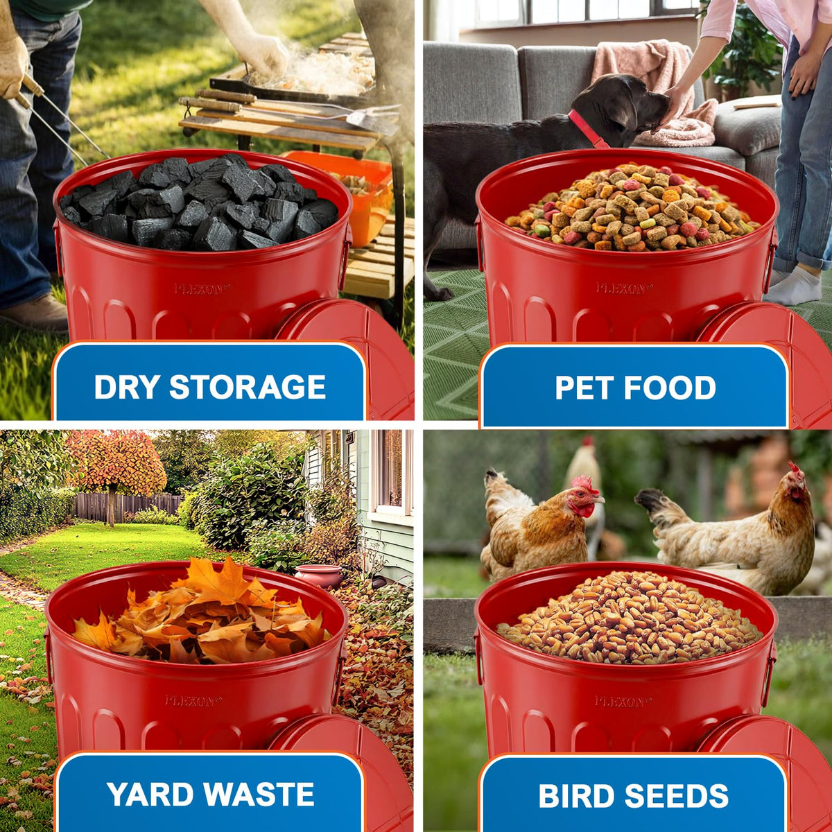 20 Gallon Red Metal Trash Can with Lid J24747