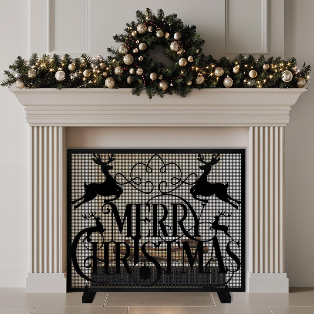 Christmas Fireplace Screen W855