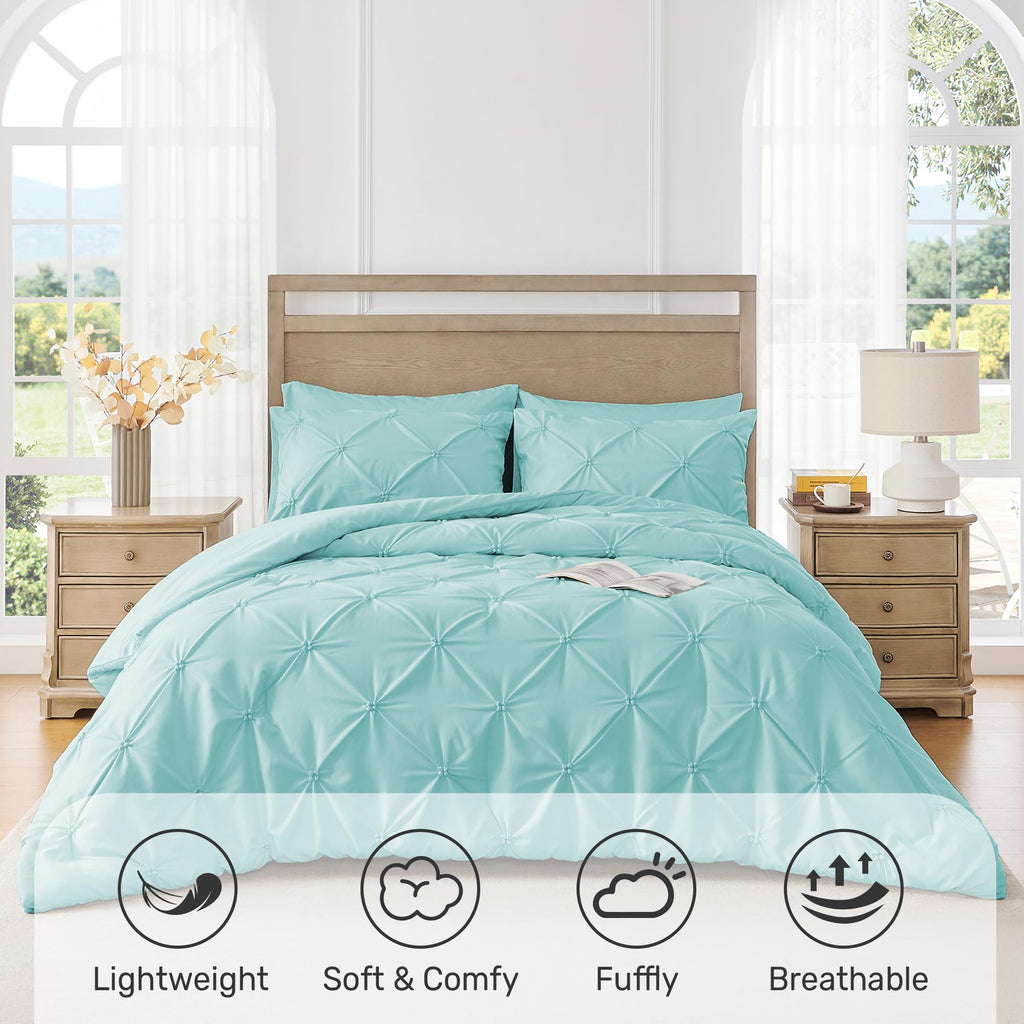 King Size Aqua Blue Pintuck Comforter Set J698