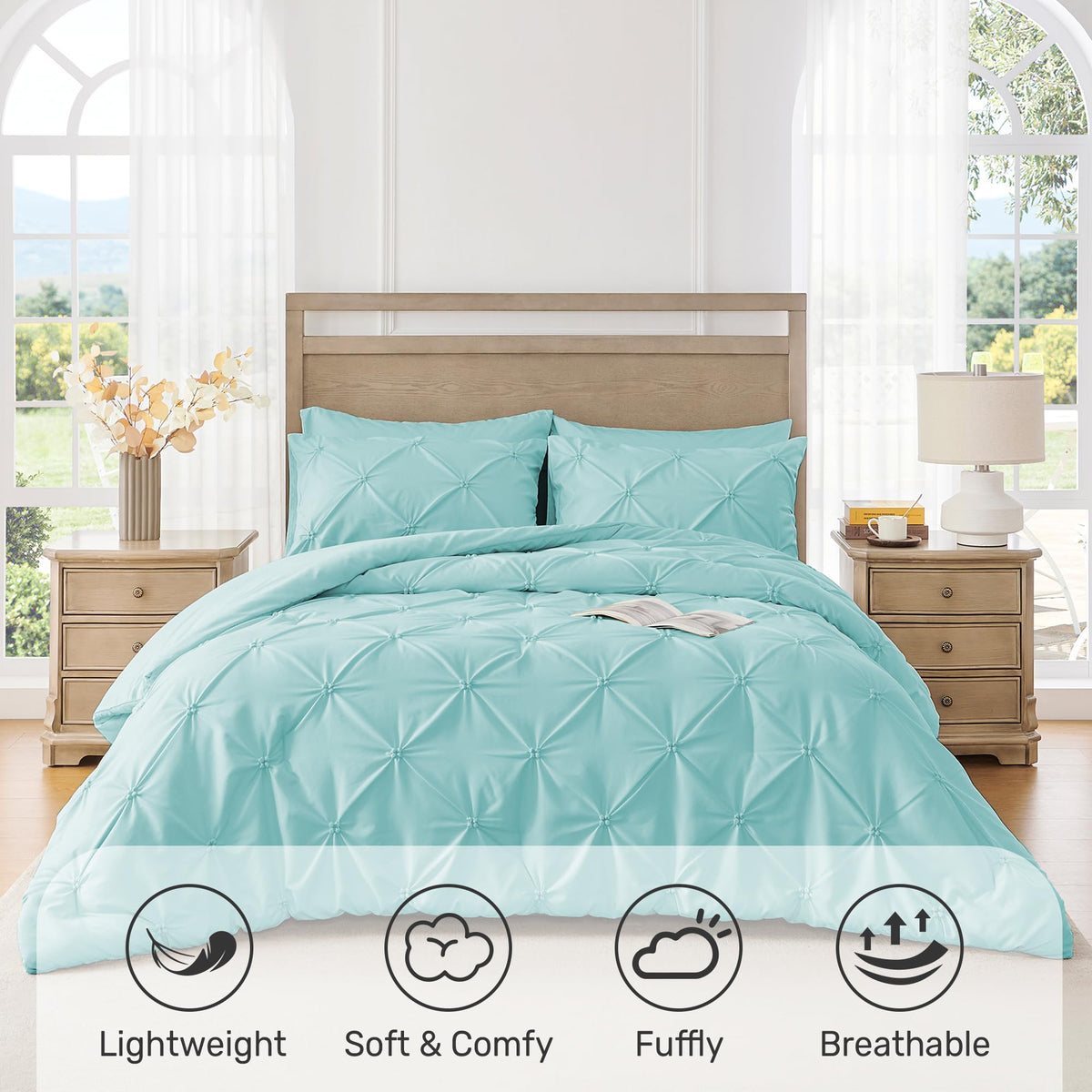King Size Aqua Blue Pintuck Comforter Set J698