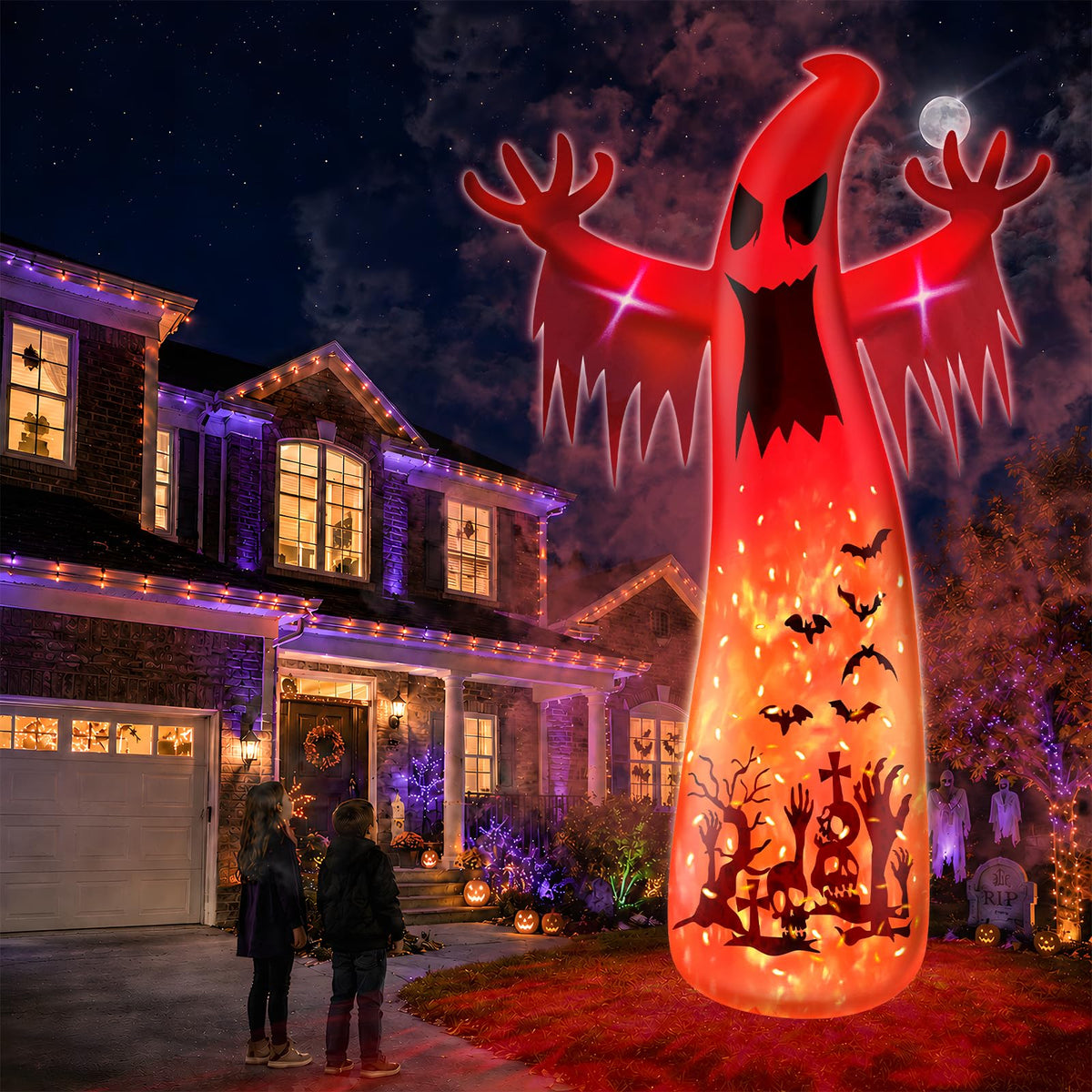14 Ft Inflatable Ghost Outdoor Decoration with Flame Light Z96629