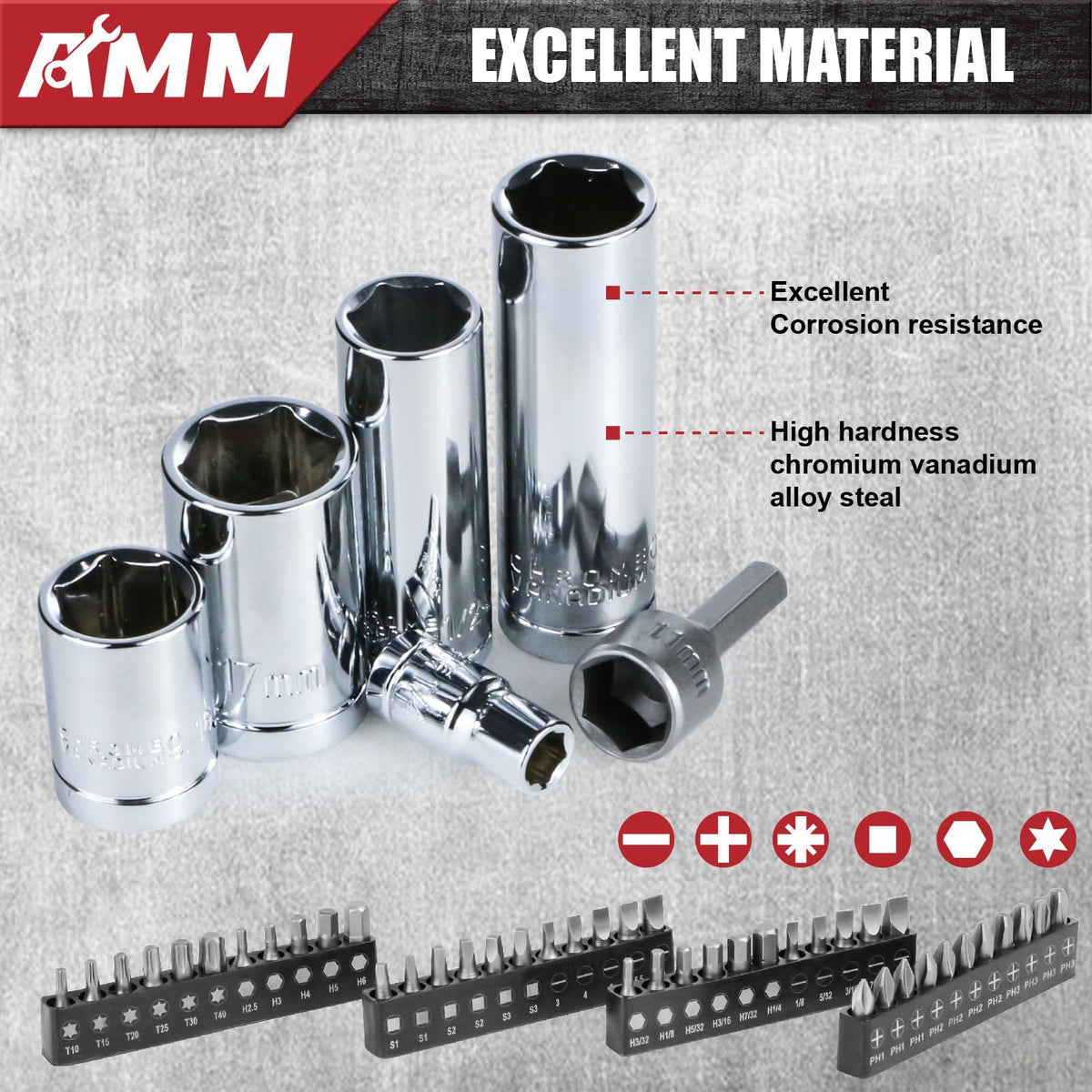 1/4 in, 3/8 in and 1/2 in Drive 202 Piece Mechanics Tool Set B29366