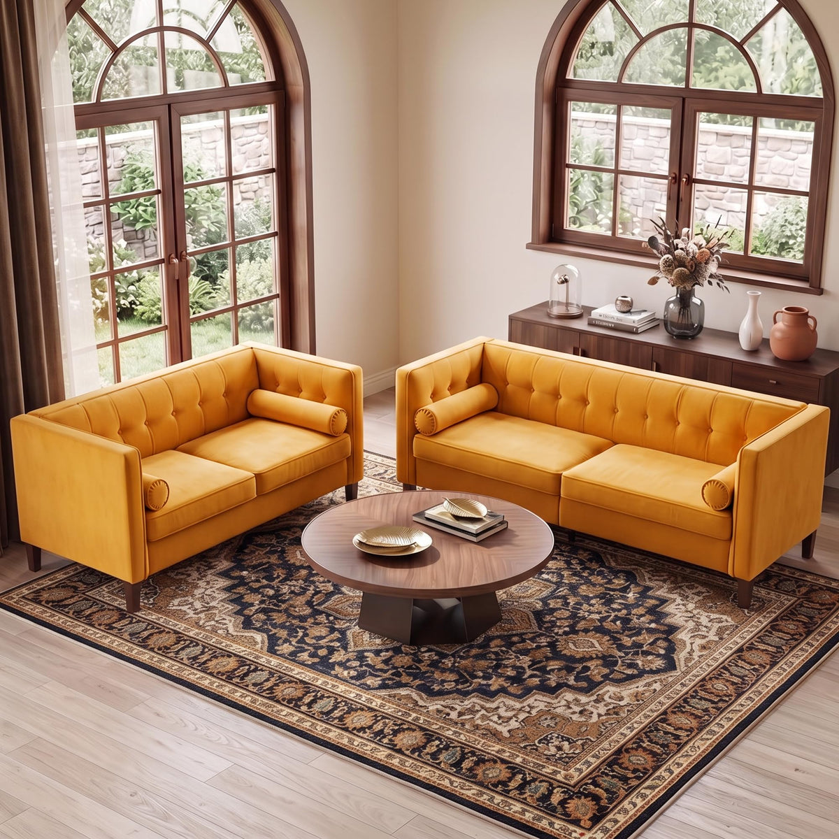78" Velvet 3 Seater Sofa with Bolster Pillows B420900