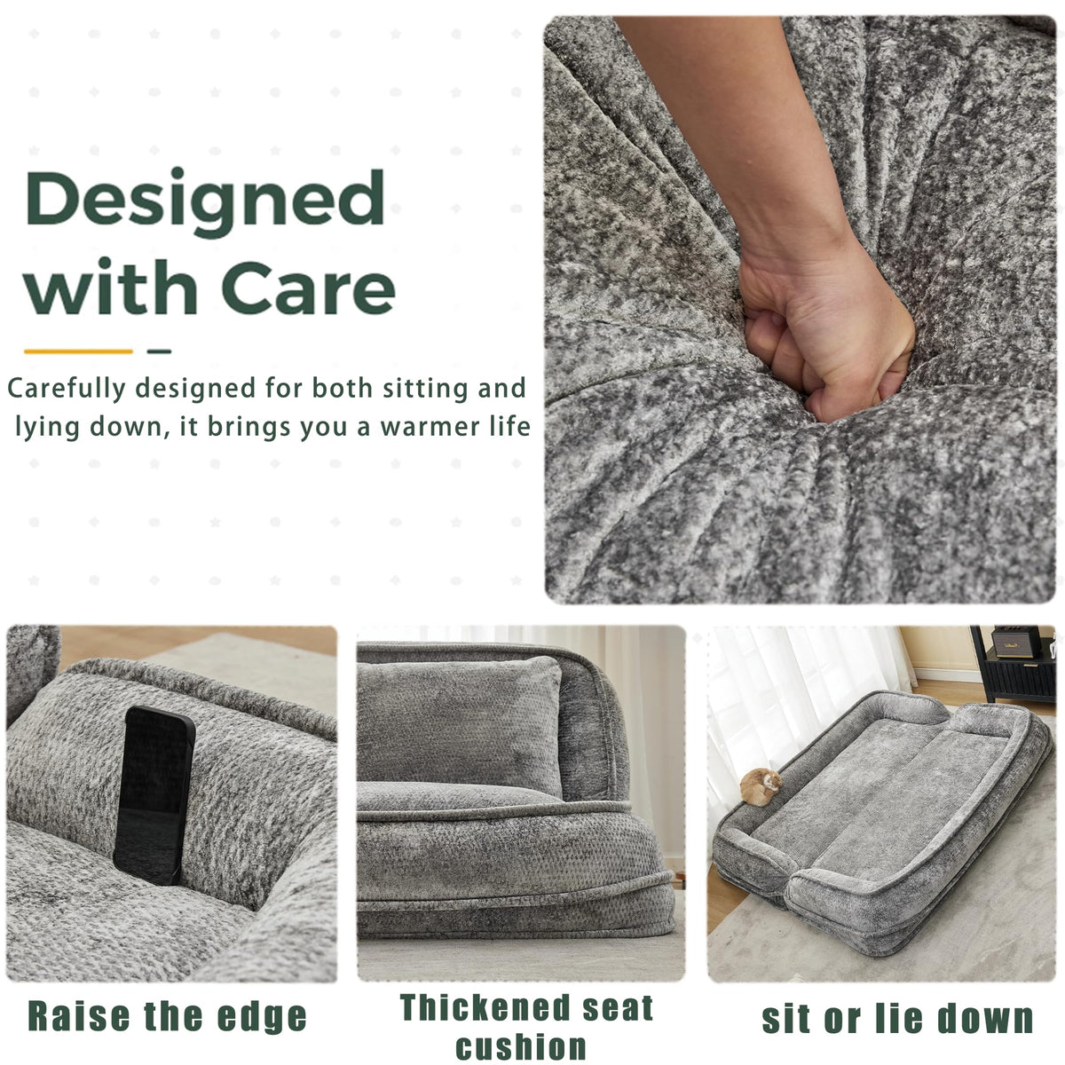Light Gray Folding Floor Sofa Bed A756741