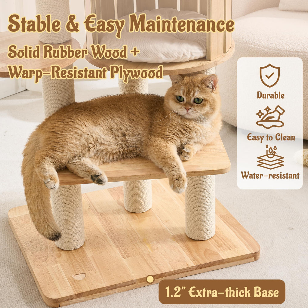 70" Wood Cat Tree with 2 Cat Caves O382