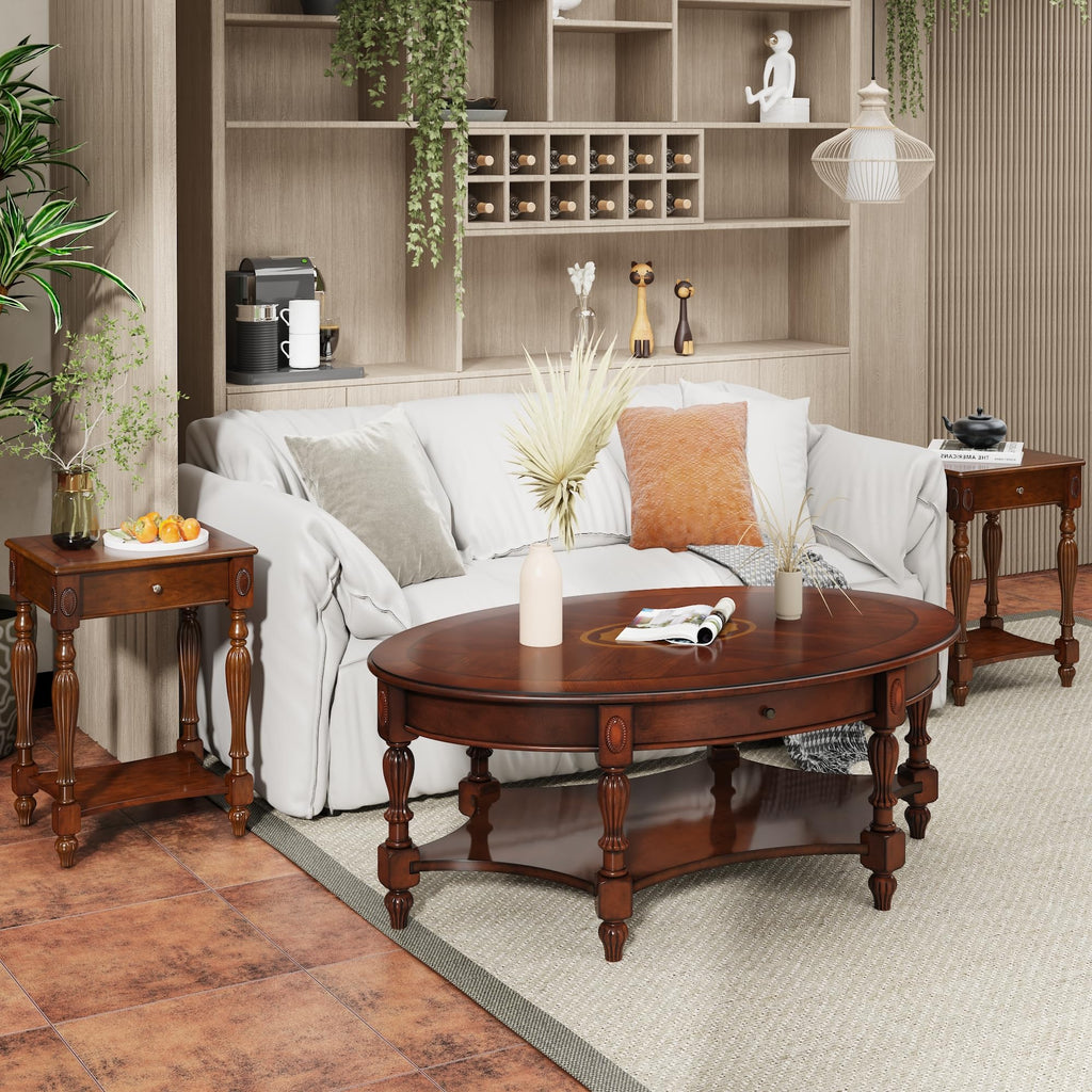 Solid Wood Side Table with Drawer, Cherry Walnut C446