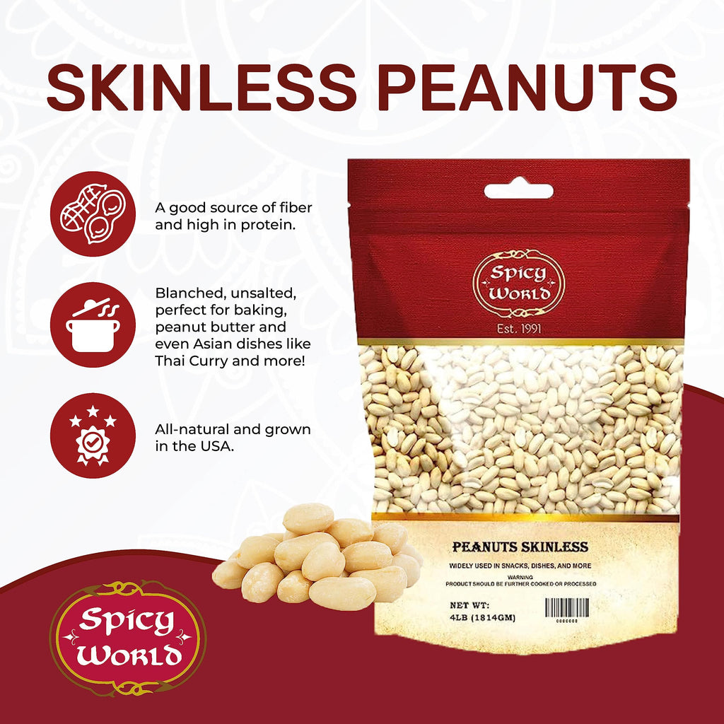 Blanched Raw Unsalted Skinless Peanuts 4 Pound F60688
