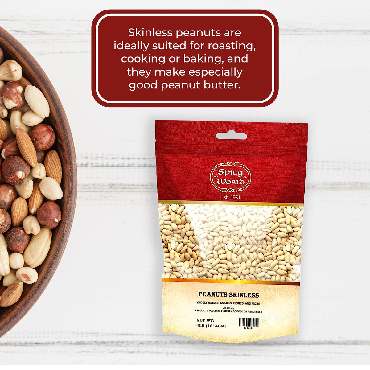 Blanched Raw Unsalted Skinless Peanuts 4 Pound F60688